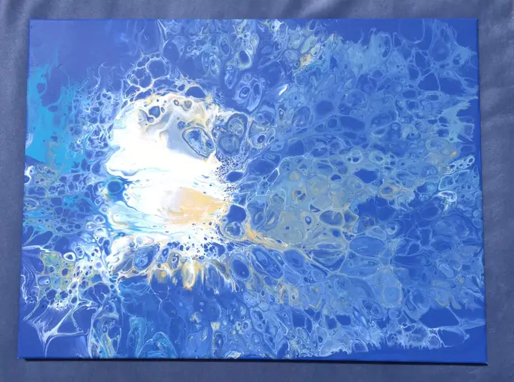 Yellow and White Dutch Pour on Blue