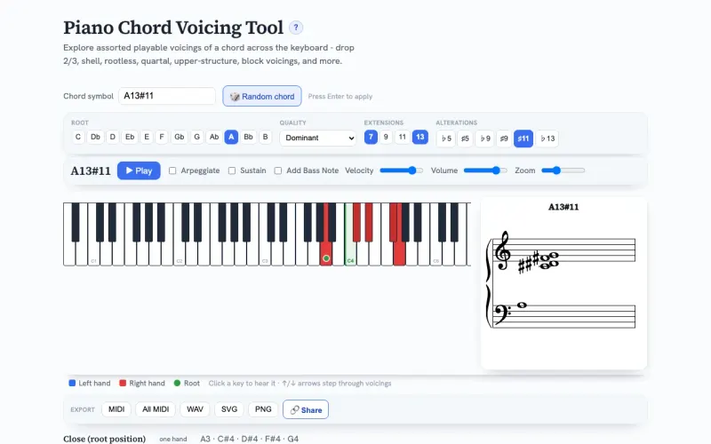 Piano Chord Voicing Tool screenshot
